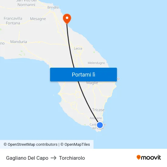 Gagliano Del Capo to Torchiarolo map