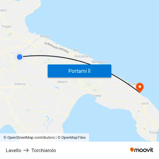 Lavello to Torchiarolo map