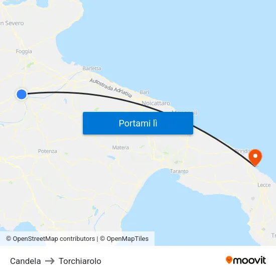 Candela to Torchiarolo map