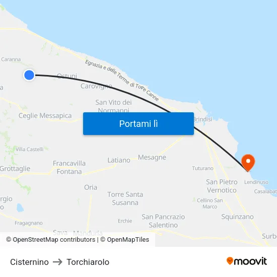 Cisternino to Torchiarolo map