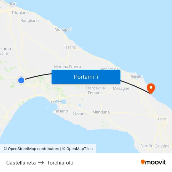 Castellaneta to Torchiarolo map