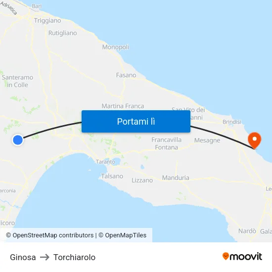 Ginosa to Torchiarolo map