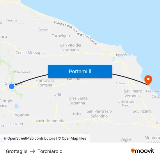 Grottaglie to Torchiarolo map