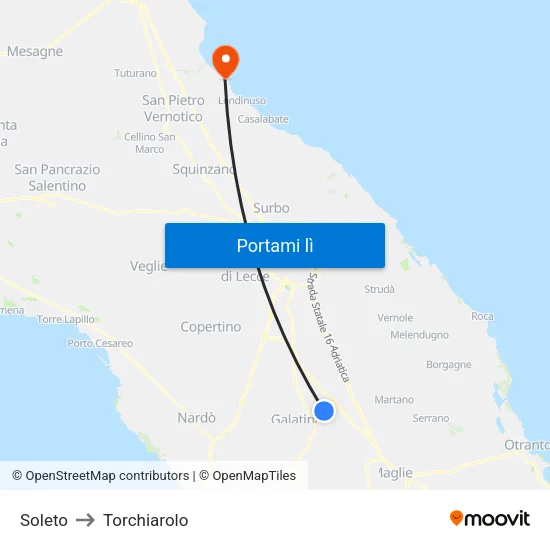 Soleto to Torchiarolo map