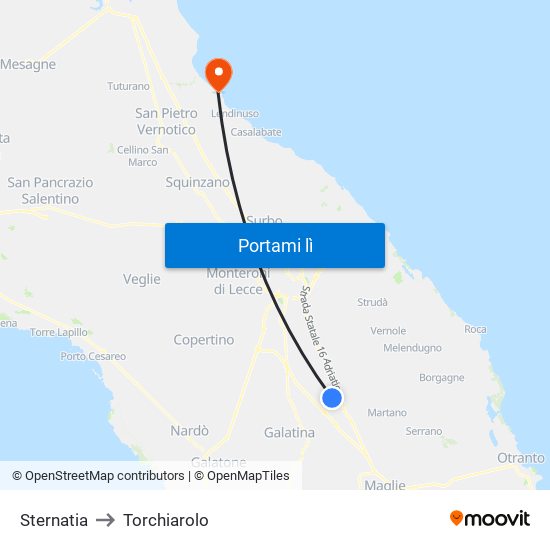 Sternatia to Torchiarolo map