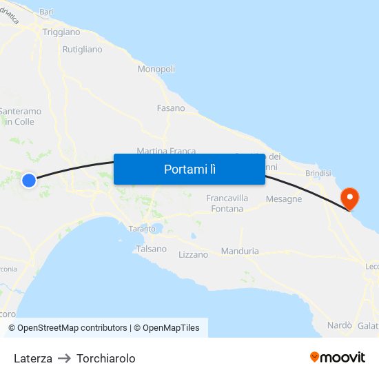 Laterza to Torchiarolo map