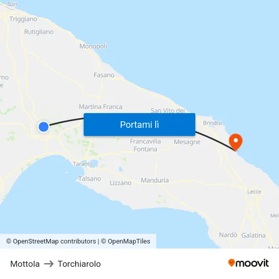 Mottola to Torchiarolo map