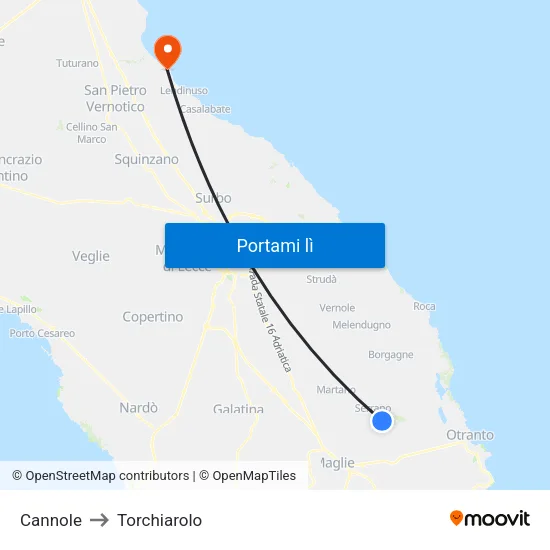 Cannole to Torchiarolo map