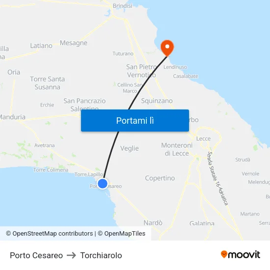 Porto Cesareo to Torchiarolo map