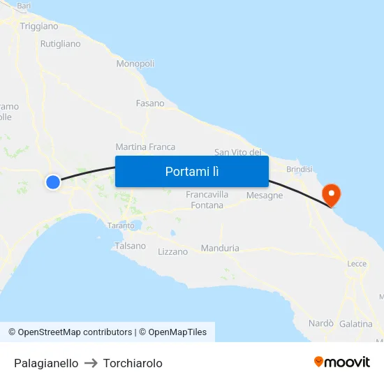 Palagianello to Torchiarolo map