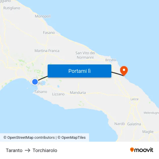 Taranto to Torchiarolo map