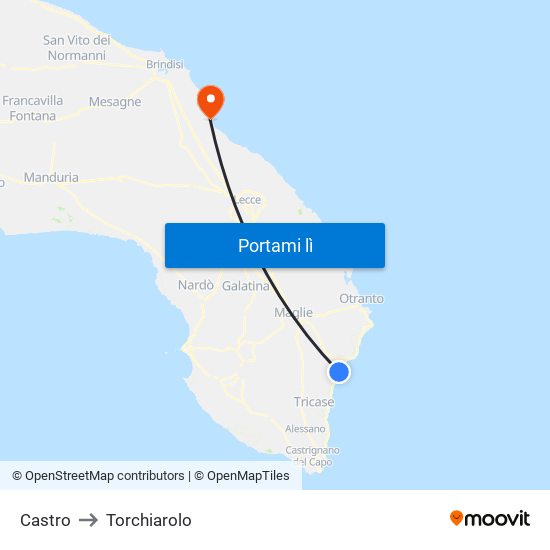 Castro to Torchiarolo map