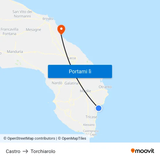 Castro to Torchiarolo map