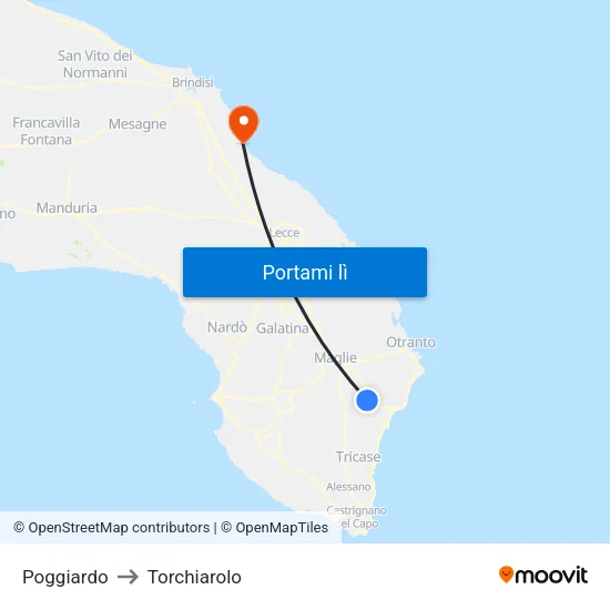Poggiardo to Torchiarolo map