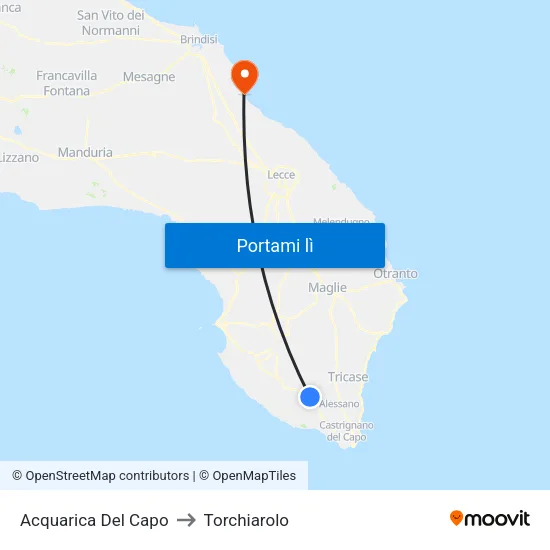 Acquarica Del Capo to Torchiarolo map