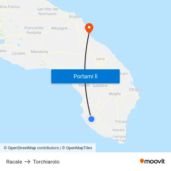 Racale to Torchiarolo map