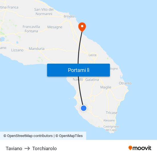 Taviano to Torchiarolo map