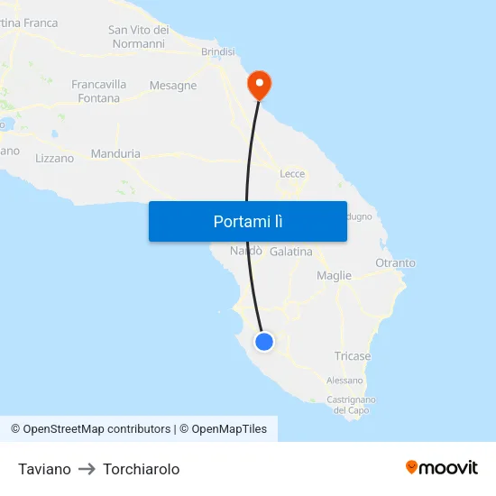 Taviano to Torchiarolo map