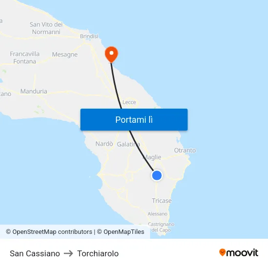 San Cassiano to Torchiarolo map
