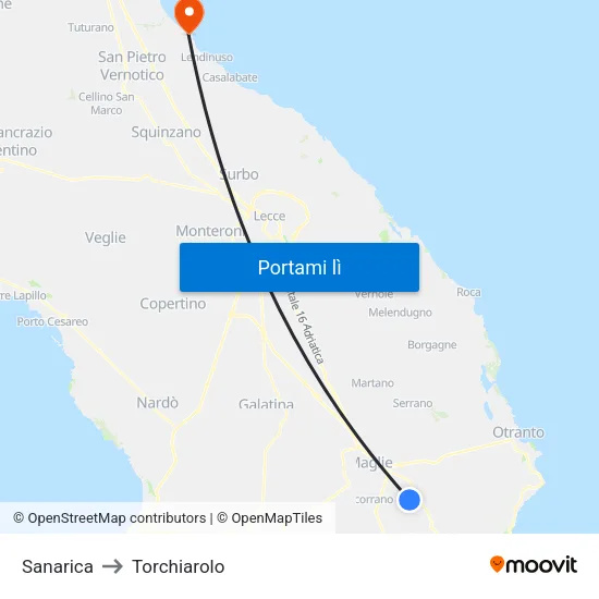 Sanarica to Torchiarolo map