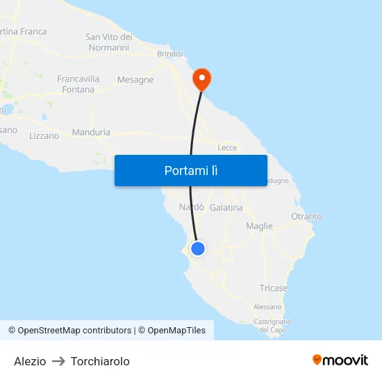 Alezio to Torchiarolo map