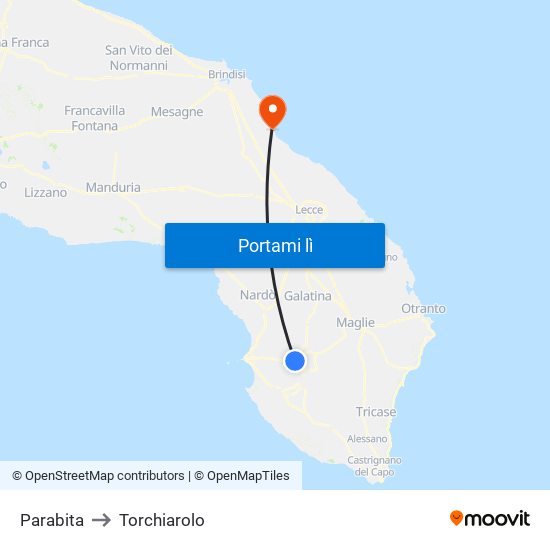 Parabita to Torchiarolo map