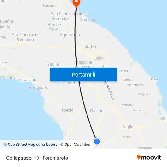 Collepasso to Torchiarolo map