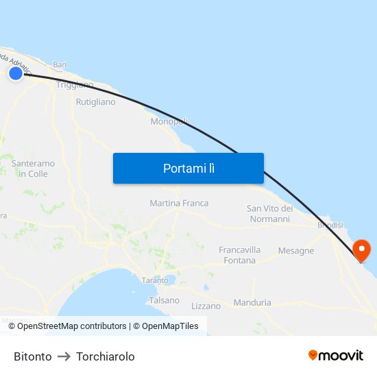 Bitonto to Torchiarolo map
