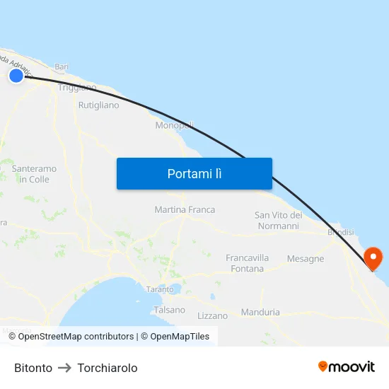 Bitonto to Torchiarolo map