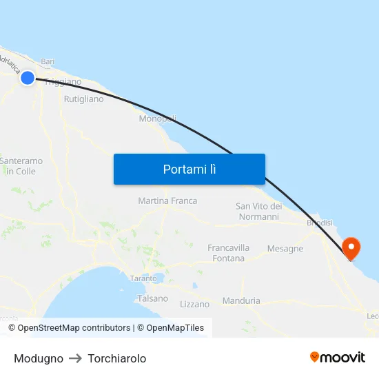 Modugno to Torchiarolo map