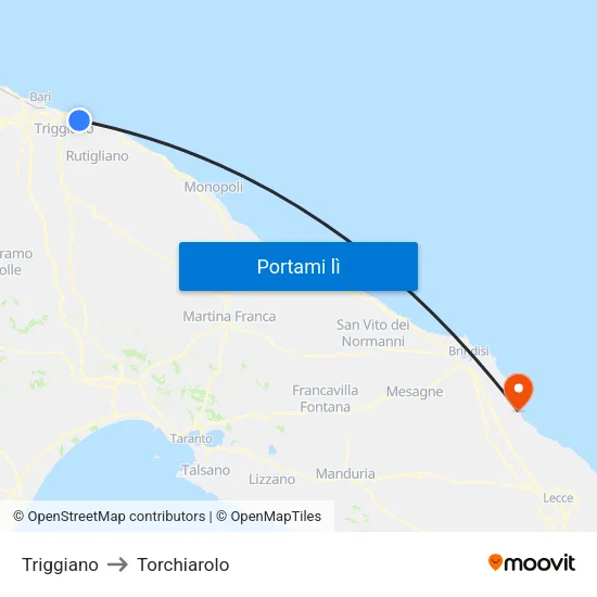 Triggiano to Torchiarolo map