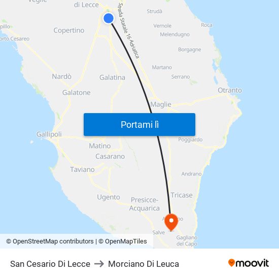 San Cesario Di Lecce to Morciano Di Leuca map