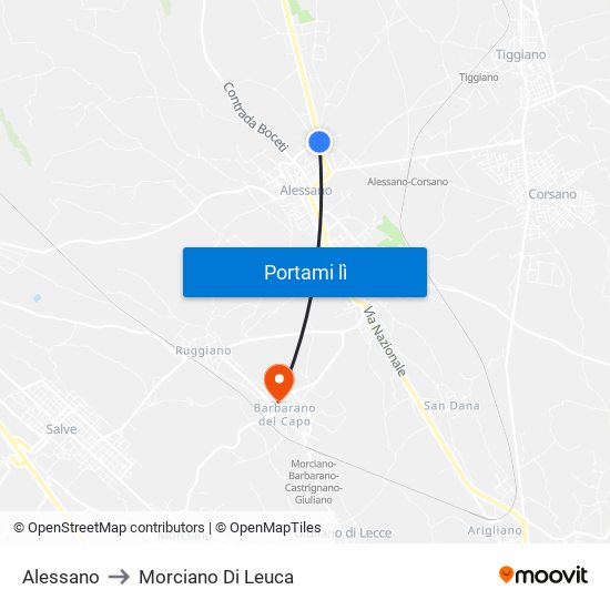 Alessano to Morciano Di Leuca map