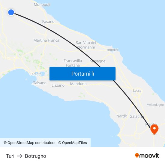 Turi to Botrugno map