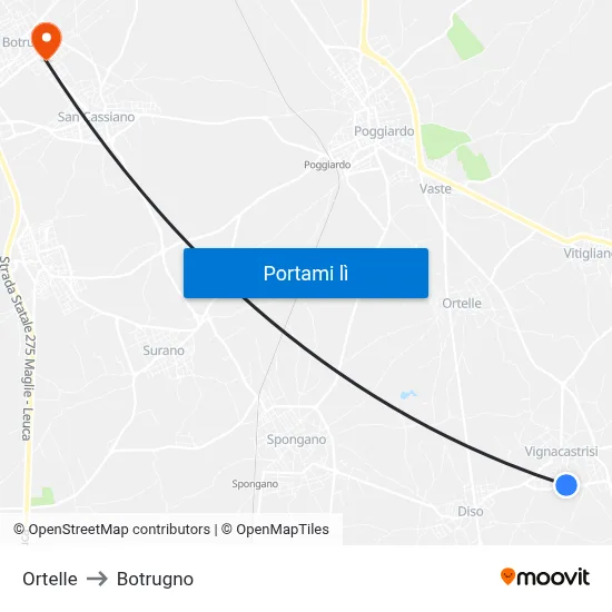 Ortelle to Botrugno map