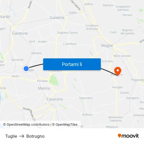 Tuglie to Botrugno map
