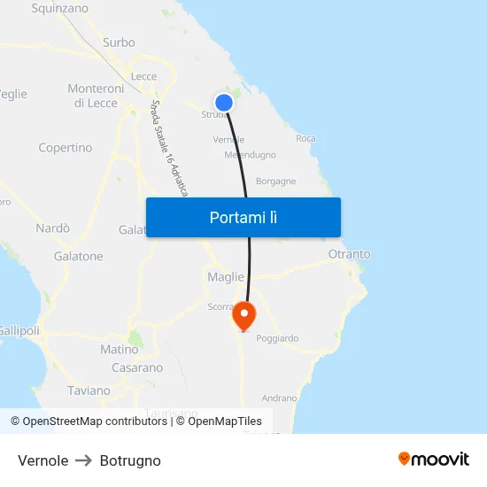 Vernole to Botrugno map