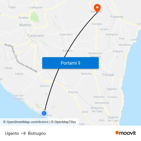 Ugento to Botrugno map