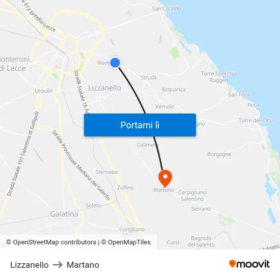 Lizzanello to Martano map