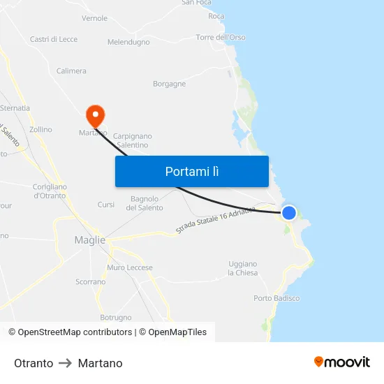 Otranto to Martano map