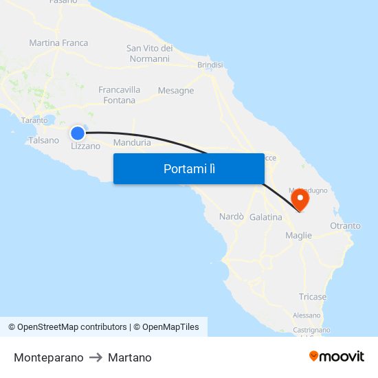 Monteparano to Martano map