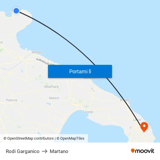 Rodi Garganico to Martano map