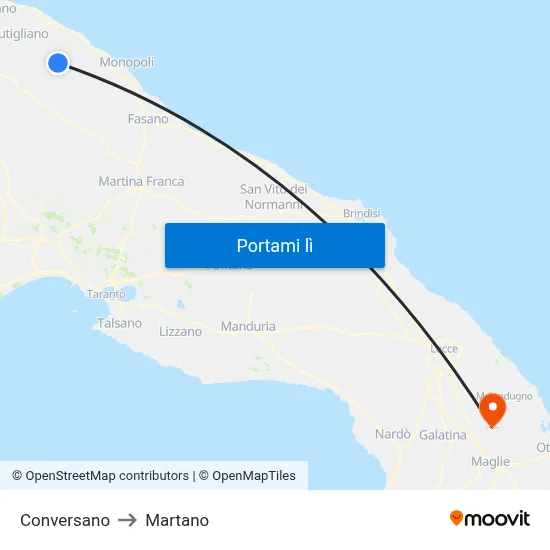 Conversano to Martano map