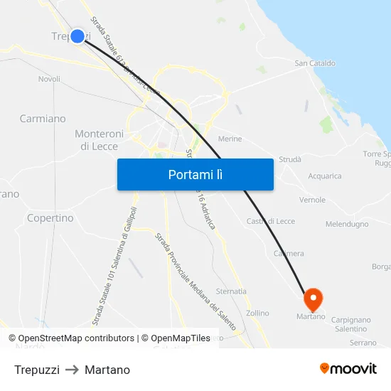 Trepuzzi to Martano map