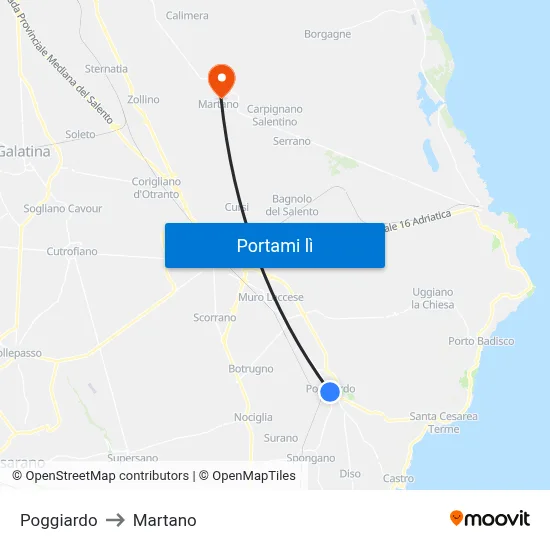 Poggiardo to Martano map