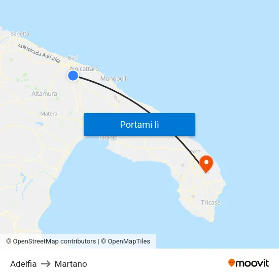 Adelfia to Martano map