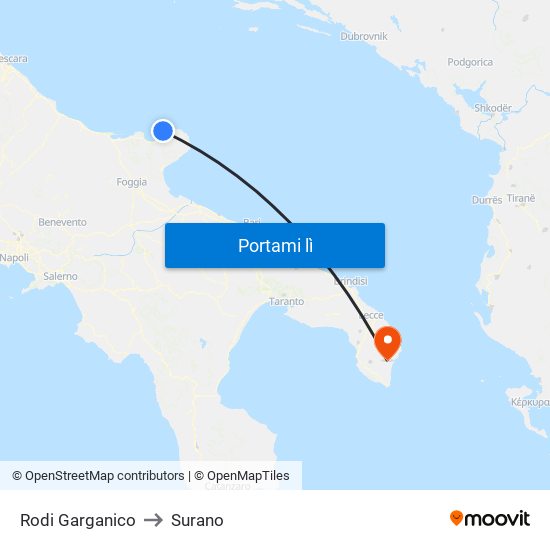 Rodi Garganico to Surano map