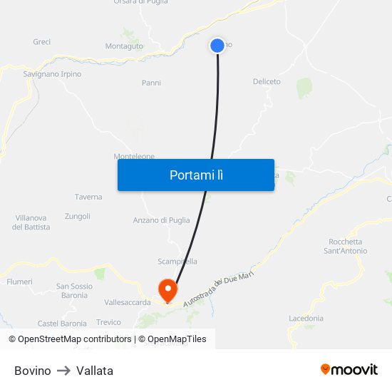 Bovino to Vallata map
