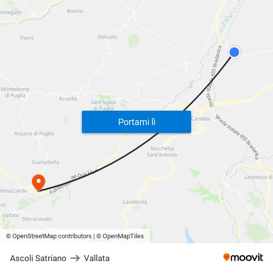 Ascoli Satriano to Vallata map