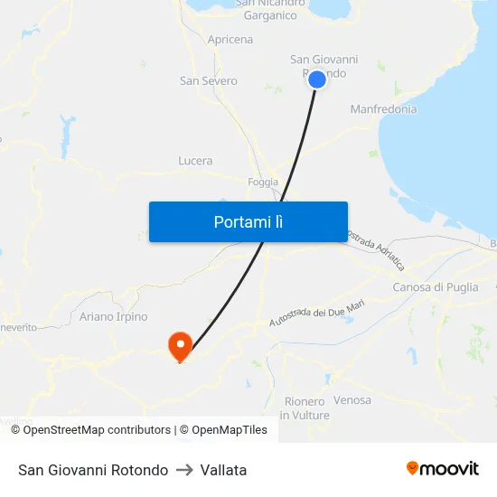 San Giovanni Rotondo to Vallata map
